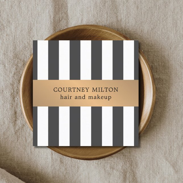Simple Elegant Gray White Faux Gold Stripes Square Business Card (Creator Uploaded)
