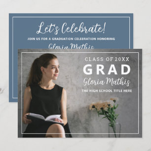 Simple Elegant Gray & White Photo Graduation Party Invitation