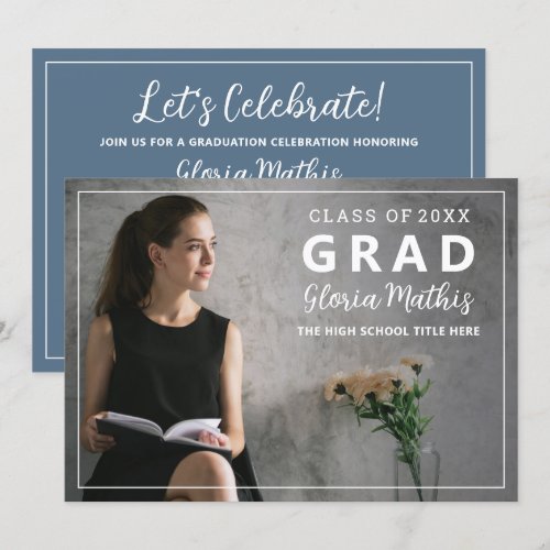 Simple Elegant Gray &amp; White Photo Graduation Party Card