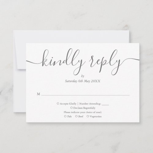 Simple Elegant Gray White Script Meal Choice RSVP