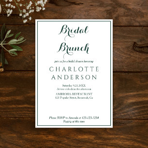 Simple Elegant Green  Bridal Shower Bridal Brunch Invitation