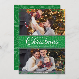 Simple Elegant Green Frame 2 Photo Christmas Holiday Card