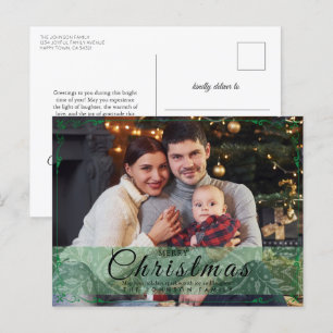 Simple Elegant Green Frame Photo Christmas Holiday Postcard