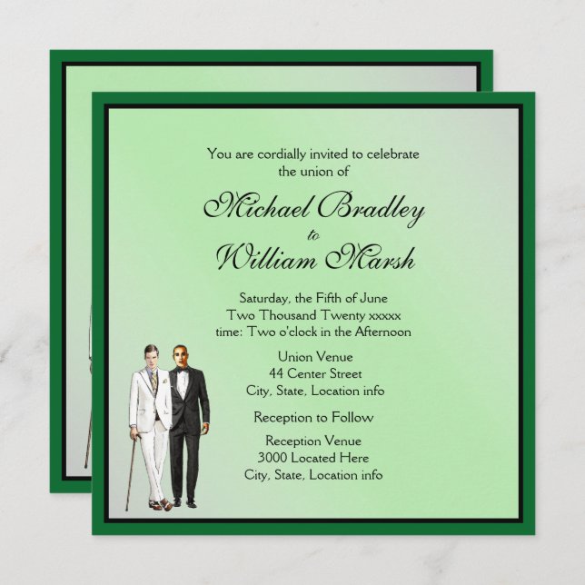 Simple Elegant Green Gay Wedding Invite (Front/Back)