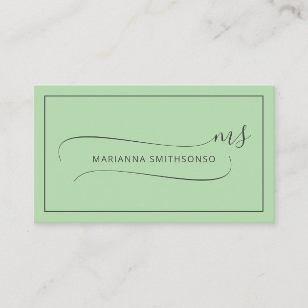 Simple Elegant Green Gray Minimalist Two Monogram Business Card