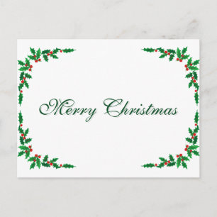 Simple Elegant Green Leaf Decor Merry Christmas Ho Holiday Postcard