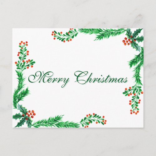 Simple Elegant Green Leaf Decor Merry Christmas Ho Holiday Postcard