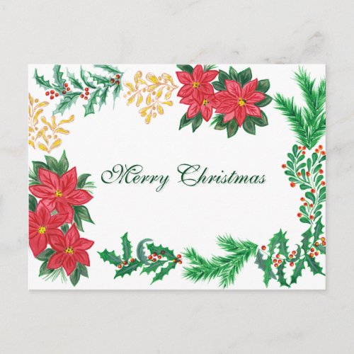 Simple Elegant Green Leaf Decor Merry Christmas Ho Holiday Postcard