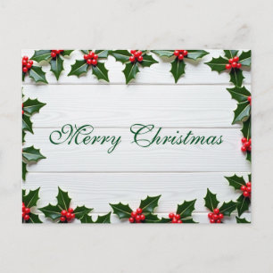 Simple Elegant Green Leaf Decor Merry Christmas Holiday Postcard