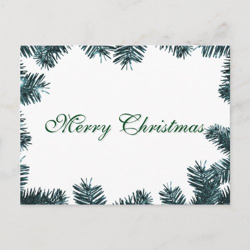 Simple Elegant Green Leaf Decor Merry Christmas Holiday Postcard