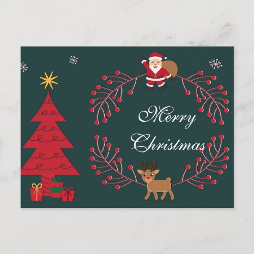 Simple Elegant Green Leaf Decor Merry Christmas Holiday Postcard