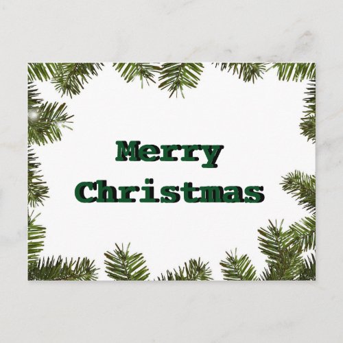 Simple Elegant Green Leaf Decor Merry Christmas Holiday Postcard