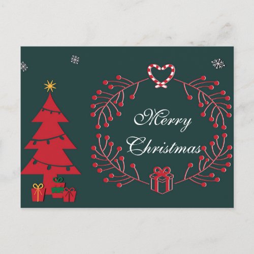 Simple Elegant Green Leaf Decor Merry Christmas Holiday Postcard