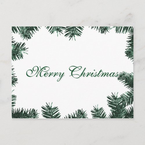 Simple Elegant Green Leaf Decor Merry Christmas Holiday Postcard