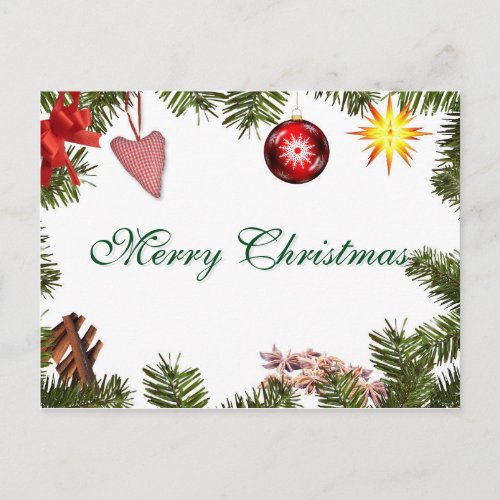 Simple Elegant Green Leaf Decor Merry Christmas Holiday Postcard