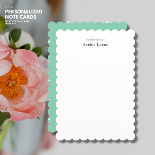 SImple Elegant Green Scalloped Edge Monogram Note Card