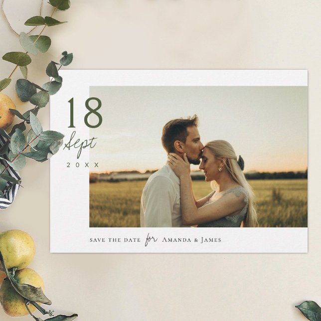 Simple Elegant Green Script Photo Save the Date Invitation (Creator Uploaded)
