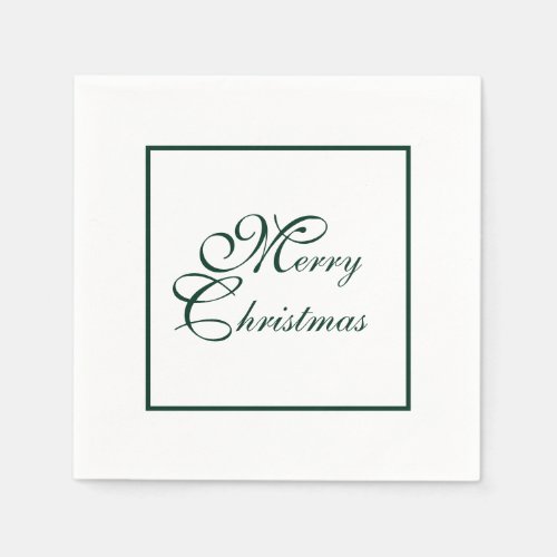 Simple Elegant Green Script White Christmas Paper Napkins