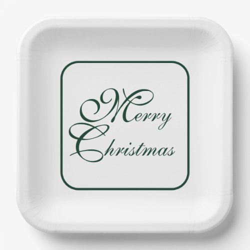 Simple Elegant Green Script White Christmas Paper Plates