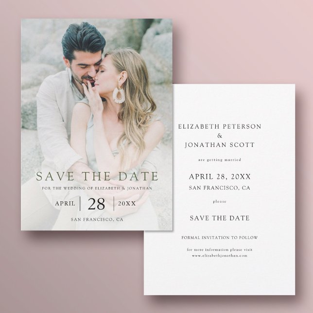 Simple Elegant Green Typography Photo Wedding  Save The Date (Creator Uploaded)