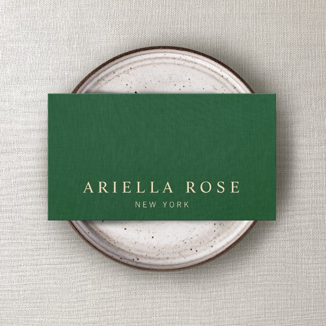 Simple Elegant Green Vintage  Professional Linen Business Card (Creator Uploaded)