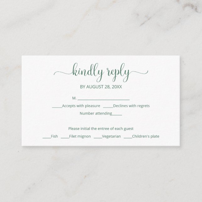 Simple elegant green wording wedding rsvp enclosure card (Front)