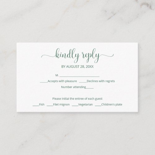 Simple elegant green wording wedding rsvp enclosure card