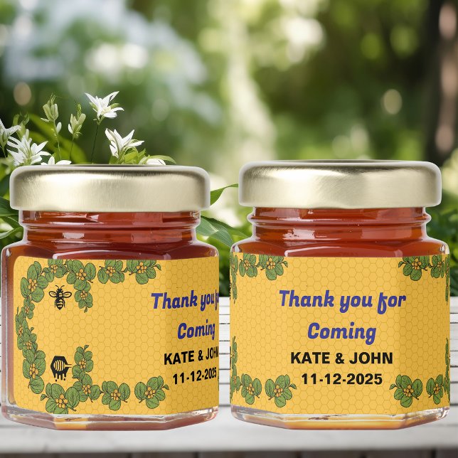 Simple Elegant Green Yellow Wedding Thank you Honey Jar Favors (Creator Uploaded)