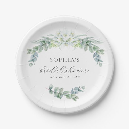 Simple Elegant Greenery Boho Script Bridal Shower Paper Plates