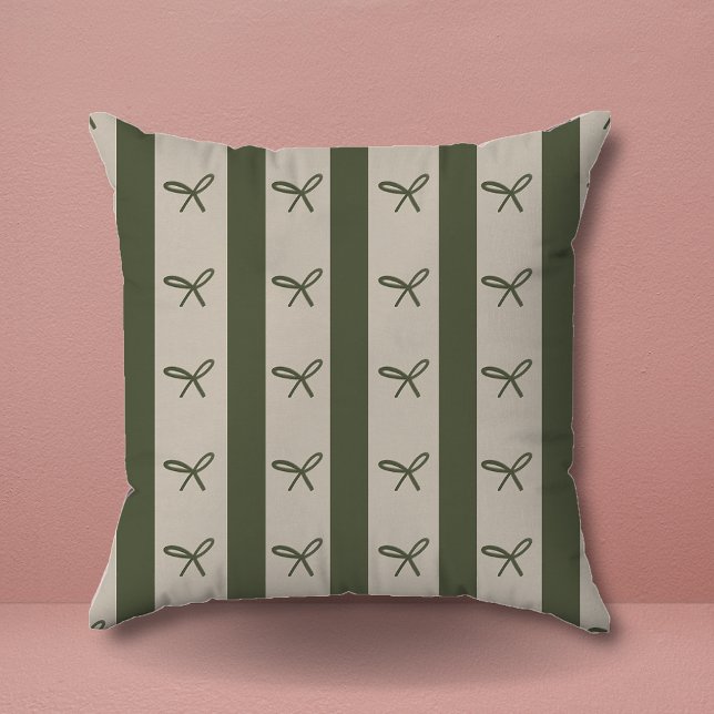 Simple Elegant Greenery Coquette Bows Pattern Throw Pillow (Creator Uploaded)