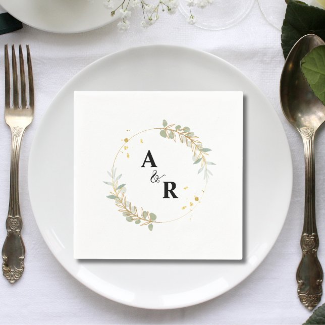Simple Elegant Greenery Couple Initials Wedding Napkins (Creator Uploaded)