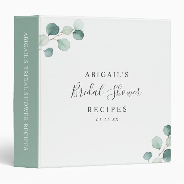 Simple Elegant Greenery Eucalyptus Bridal Shower 3 Ring Binder (Front/Spine)