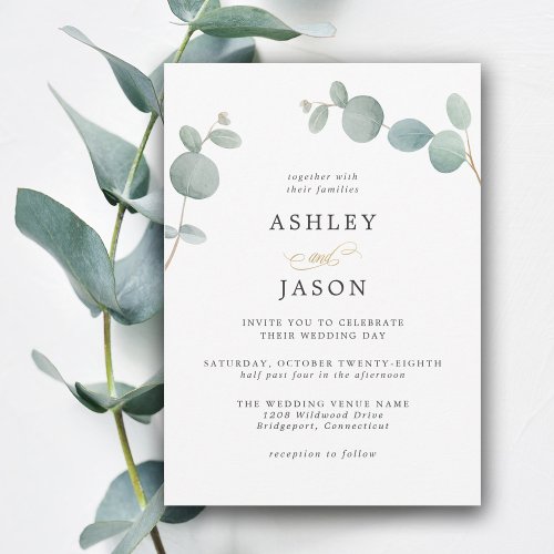 Simple Elegant Greenery Eucalyptus Leaves Wedding Invitation