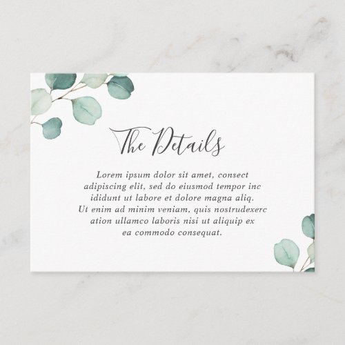 Simple Elegant Greenery Eucalyptus Wedding Details Enclosure Card