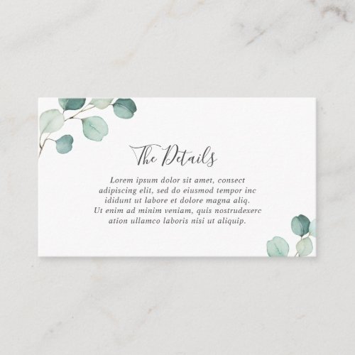 Simple Elegant Greenery Eucalyptus Wedding Details Enclosure Card