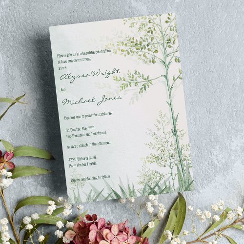 Simple elegant greenery leaf floral Wedding Invitation