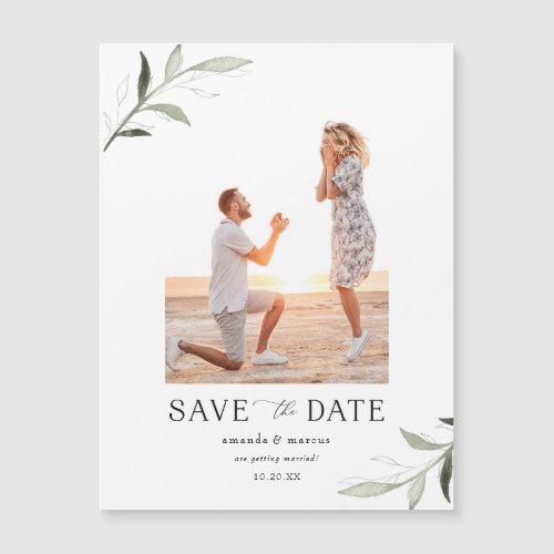 Simple Elegant Greenery Photo Save the Date Magnet
