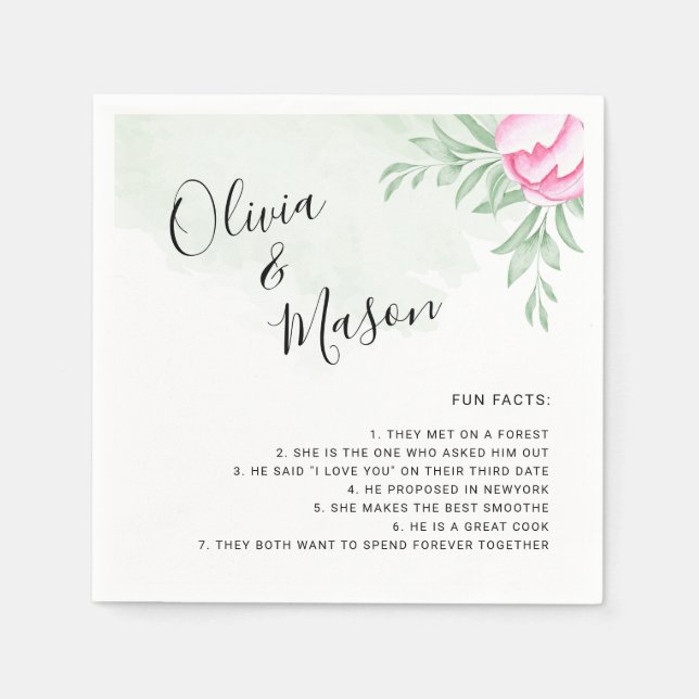 Simple Elegant Greenery Rose Minimal Gold Wedding Napkins (Front)