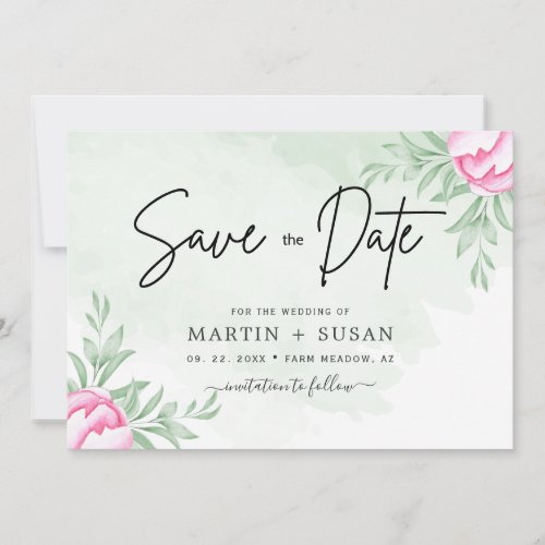 Simple Elegant Greenery Rose Minimal Gold Wedding Save The Date