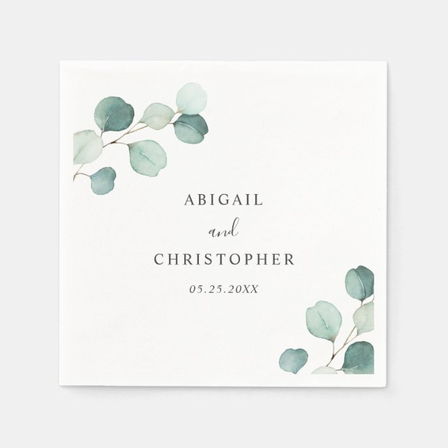 Simple Elegant Greenery Rustic Eucalyptus Wedding Napkins (Front)