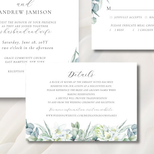 Simple Elegant Greenery Wedding Details Enclosure Card
