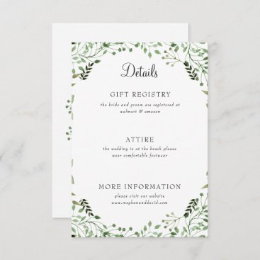 Simple Elegant Greenery Wedding Details Enclosure Card