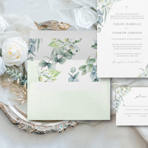 Simple Elegant Greenery White Wedding Invitation Envelope