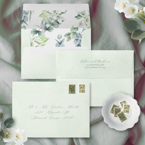 Simple Elegant Greenery White Wedding Invitation Envelope