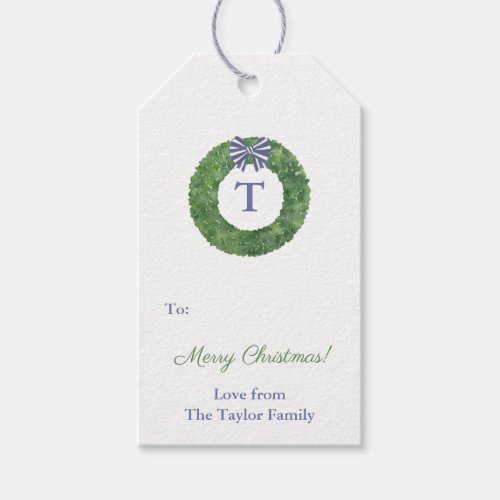 Simple Elegant Greenery Wreath Merry Christmas Gift Tags