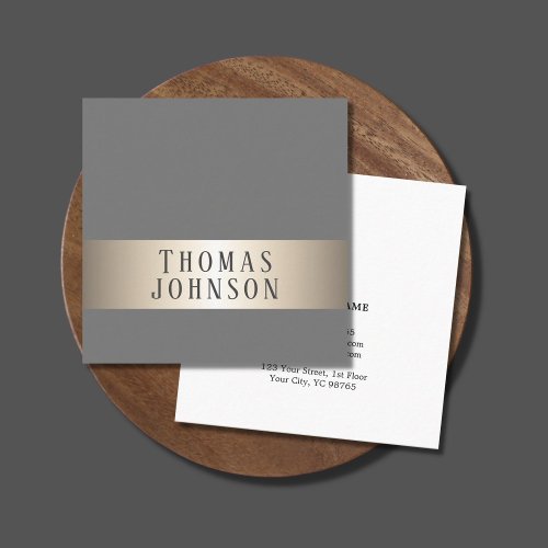 Simple Elegant Grey Faux Copper Stripe Consultant Square Business Card