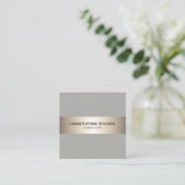 Simple Elegant Grey Faux Copper Stripe Consultant Square Business Card (Standing Front)