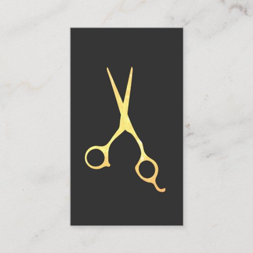 Simple Elegant Grey Faux Gold Scissors Hair Business Card