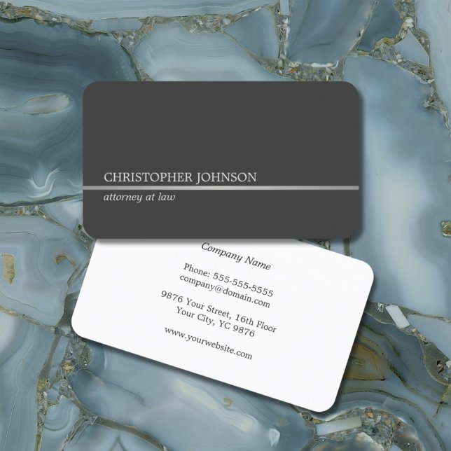 Simple Elegant Grey Faux Silver Line Attorney Business Card (Creator Uploaded)
