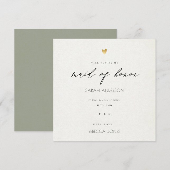 SIMPLE ELEGANT GREY GOLD TYPOGRAPHY maid of honour Invitation (Front/Back)
